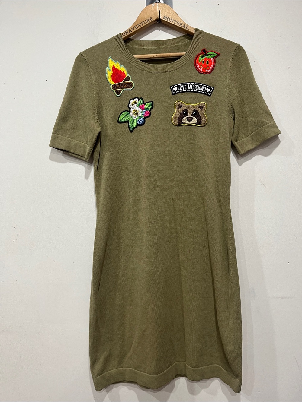 Love Moschino Olive Green Patchwork Patch knit Dress size S